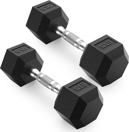 HEX Dumbbell Set 2.5-125Lb, Rubber Encased Home Gym Dumbbells, Exercise & Fitness Weights Dumbbells for Women & Men, Hand Weight for Strength Training